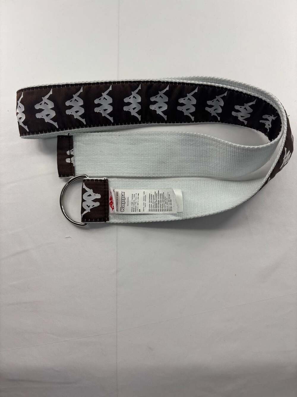 Kappa Logo Tape D-Ring Web Belt Brown White Size 130